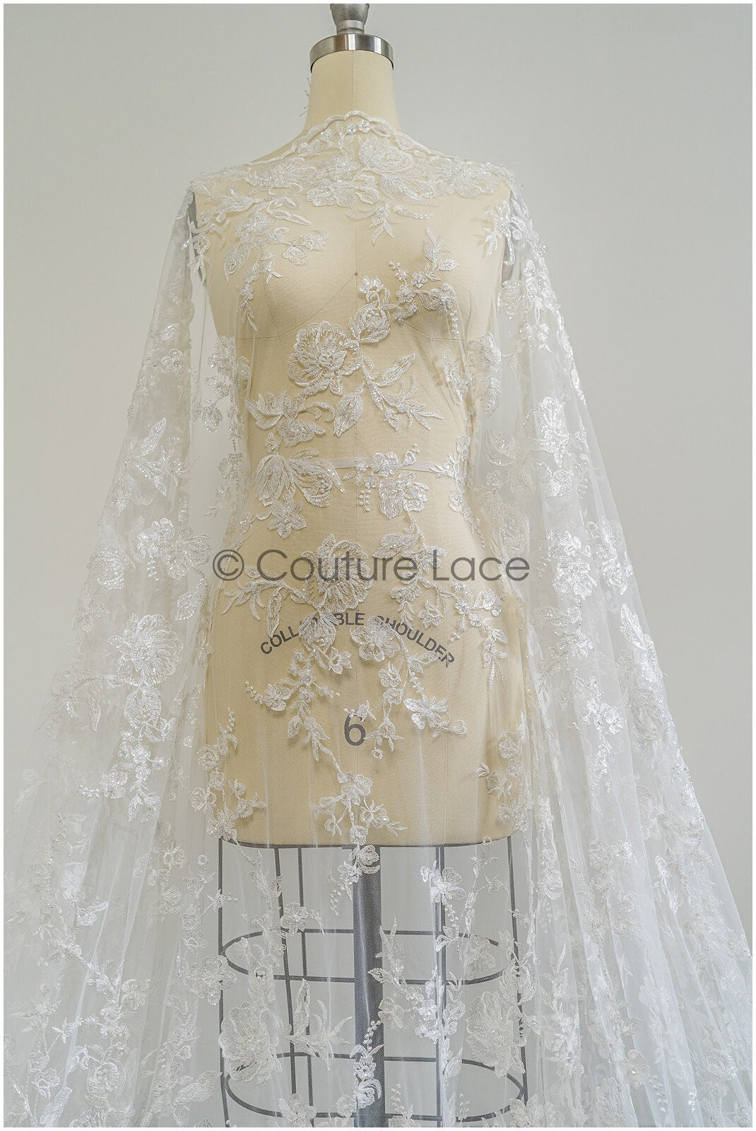 Perlen Spitzenstoff mit Blumenmuster/ Spitzenstoff mit Perlen und Pailletten/ handgemachte Spitze für Brautkleid// L21-092B