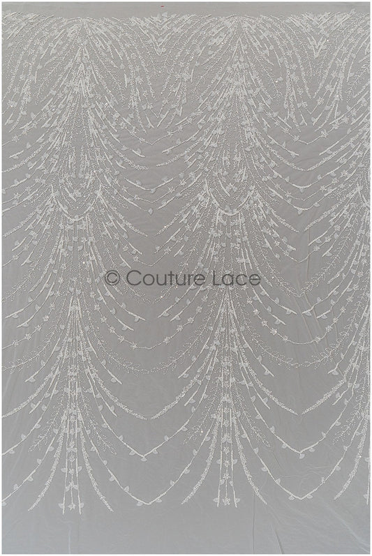 Handperlen Brautspitze Off-White/ Perlen Braut Spitze/ Couture Brautspitzenstoff mit Perlen/ Designer Couture Spitze// L21-191