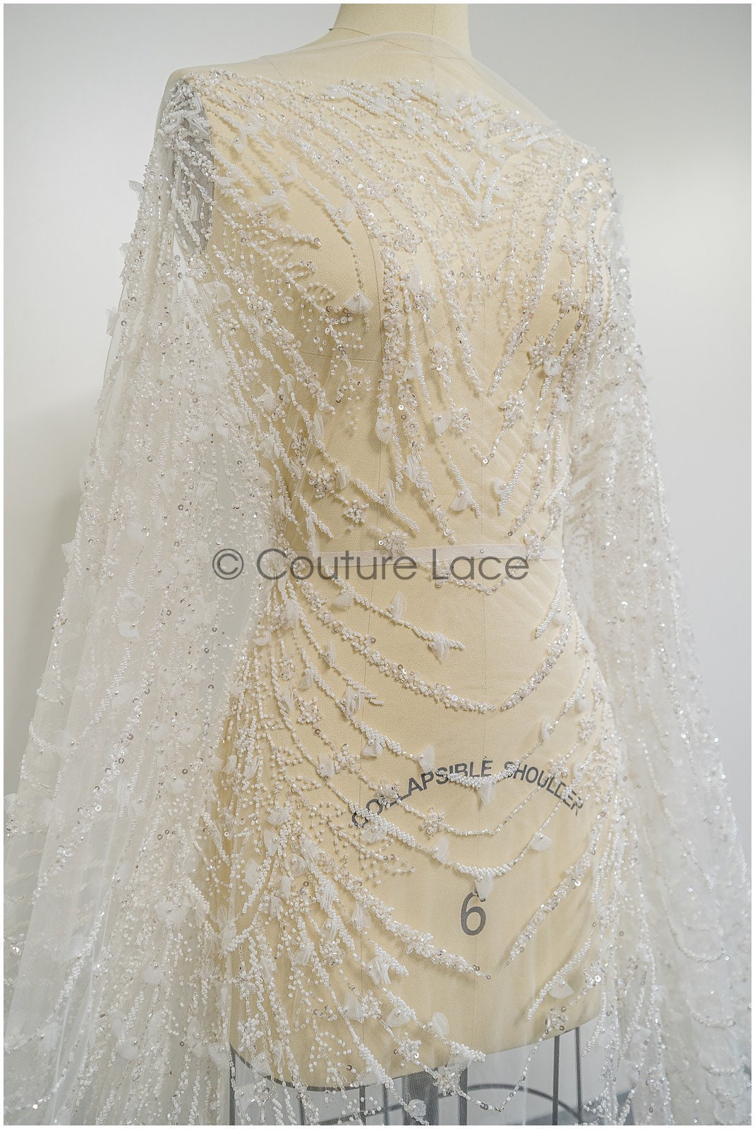 Handperlen Brautspitze Off-White/ Perlen Braut Spitze/ Couture Brautspitzenstoff mit Perlen/ Designer Couture Spitze// L21-191