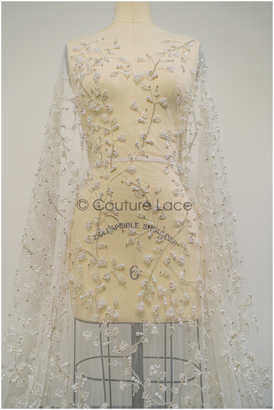 Pearl lace fabric off-white/ Pearl wedding dress lace/ Bridal lace fabric/ Pearl lace// L21-132N