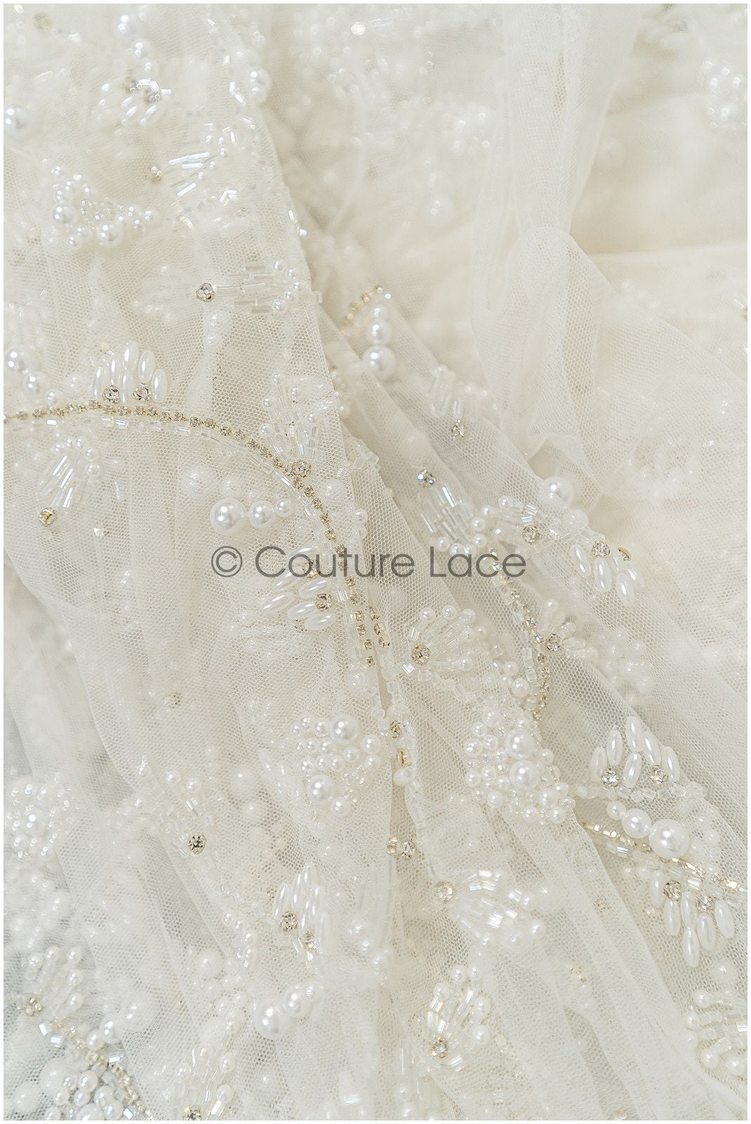 Pearl lace fabric off-white/ Pearl wedding dress lace/ Bridal lace fabric/ Pearl lace// L21-132N