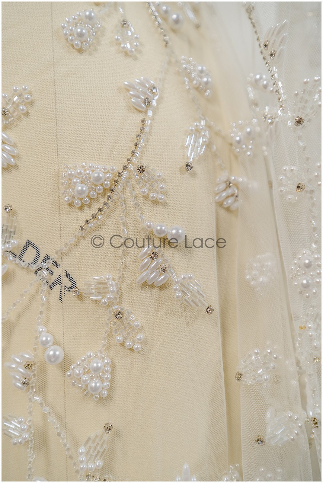 Pearl lace fabric off-white/ Pearl wedding dress lace/ Bridal lace fabric/ Pearl lace// L21-132N
