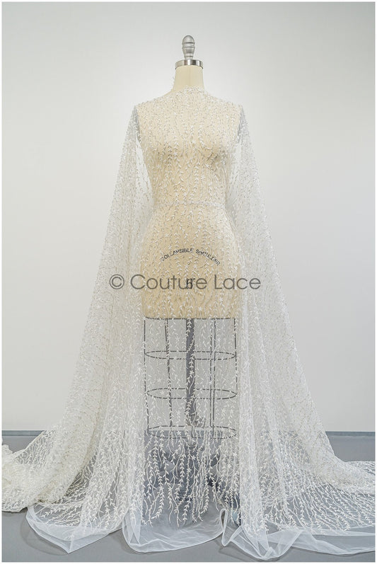 Perlen Spitzenstoff Off-White Silber/ Brautspitze mit Perlen/ Hochzeitskleid Spitze mit Perlen & Pailletten/ Perlenblütenspitze/ glänzende Spitze// L21-301OS