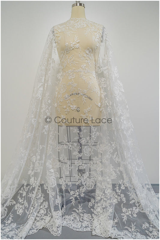 Encaje de magnolia con flores de primavera / encaje de novia color marfil / encaje de flores / flores de primavera / L21-120N