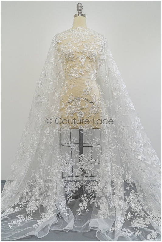 Tejido de encaje floral, encaje nupcial de rosas, encaje de flores, encaje con motivos florales, encaje de flores para novia, encaje de flores de primavera // L21-098N