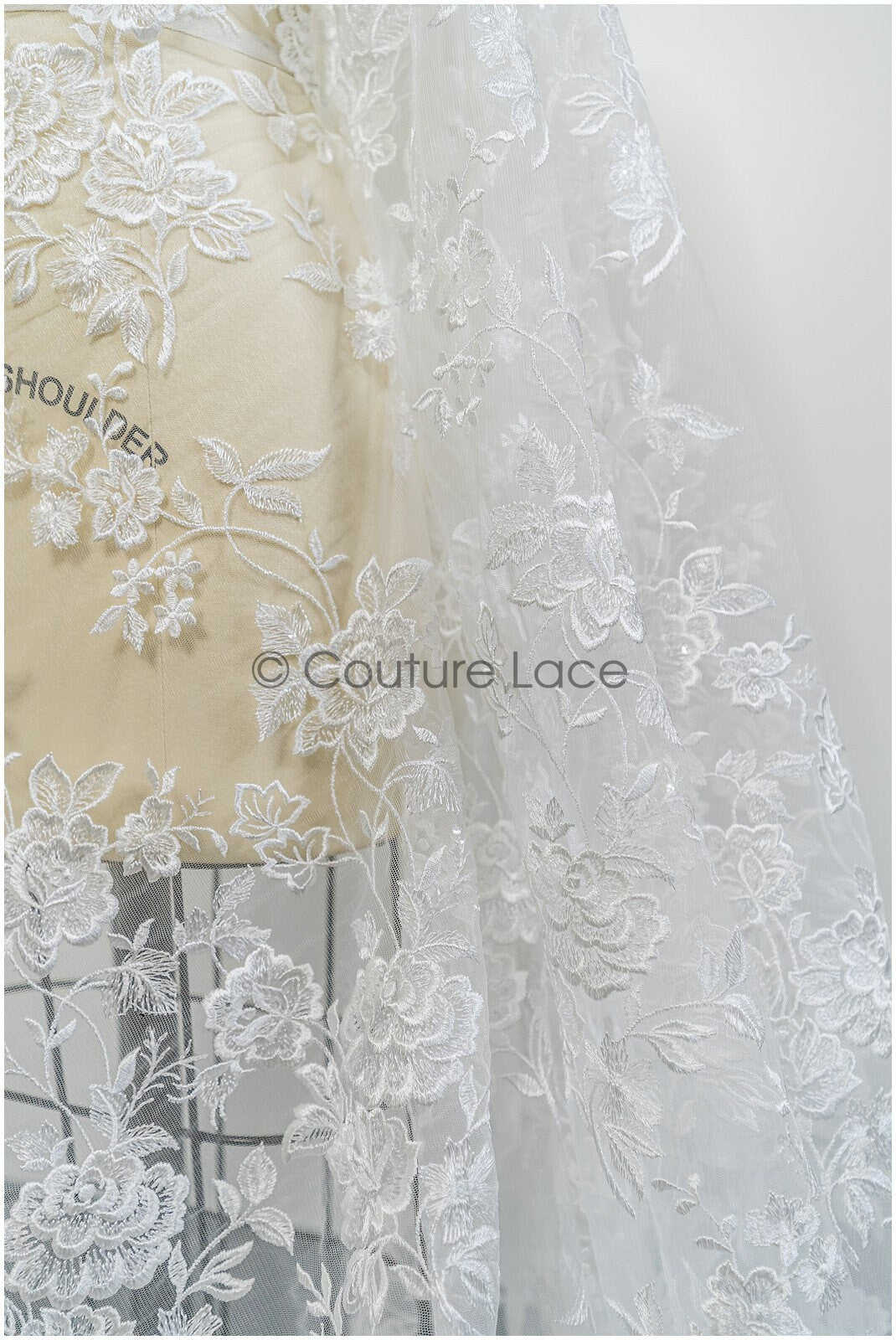 Floral lace fabric, rose bridal lace, flower bridal lace, flower blossom lace, bridal flower lace, spring flower lace// L21-098N