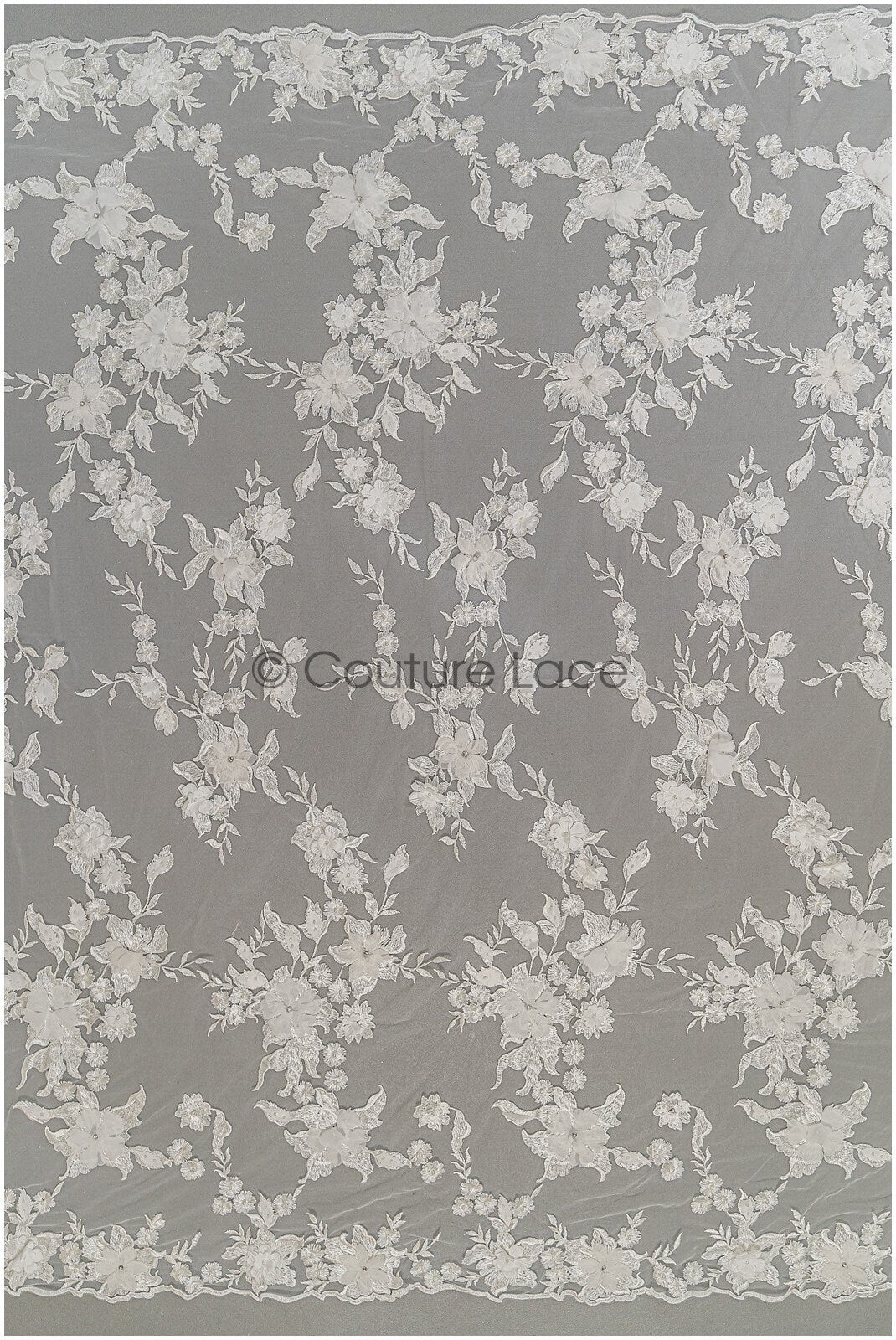 3D Blumen Spitze Off-White/ Braut Spitzen Stoff mit 3D Blumen/ weiche romantische Spitze/ Braut Spitzen Stoff mit Perlen// L21-171B