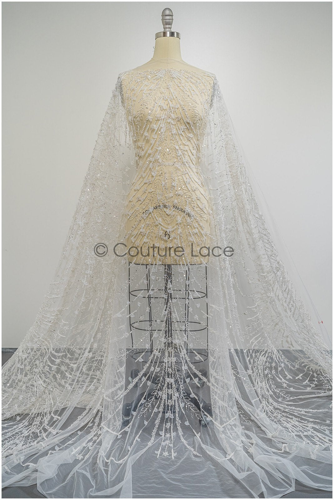 Handperlen Brautspitze Off-White/ Perlen Braut Spitze/ Couture Brautspitzenstoff mit Perlen/ Designer Couture Spitze// L21-191