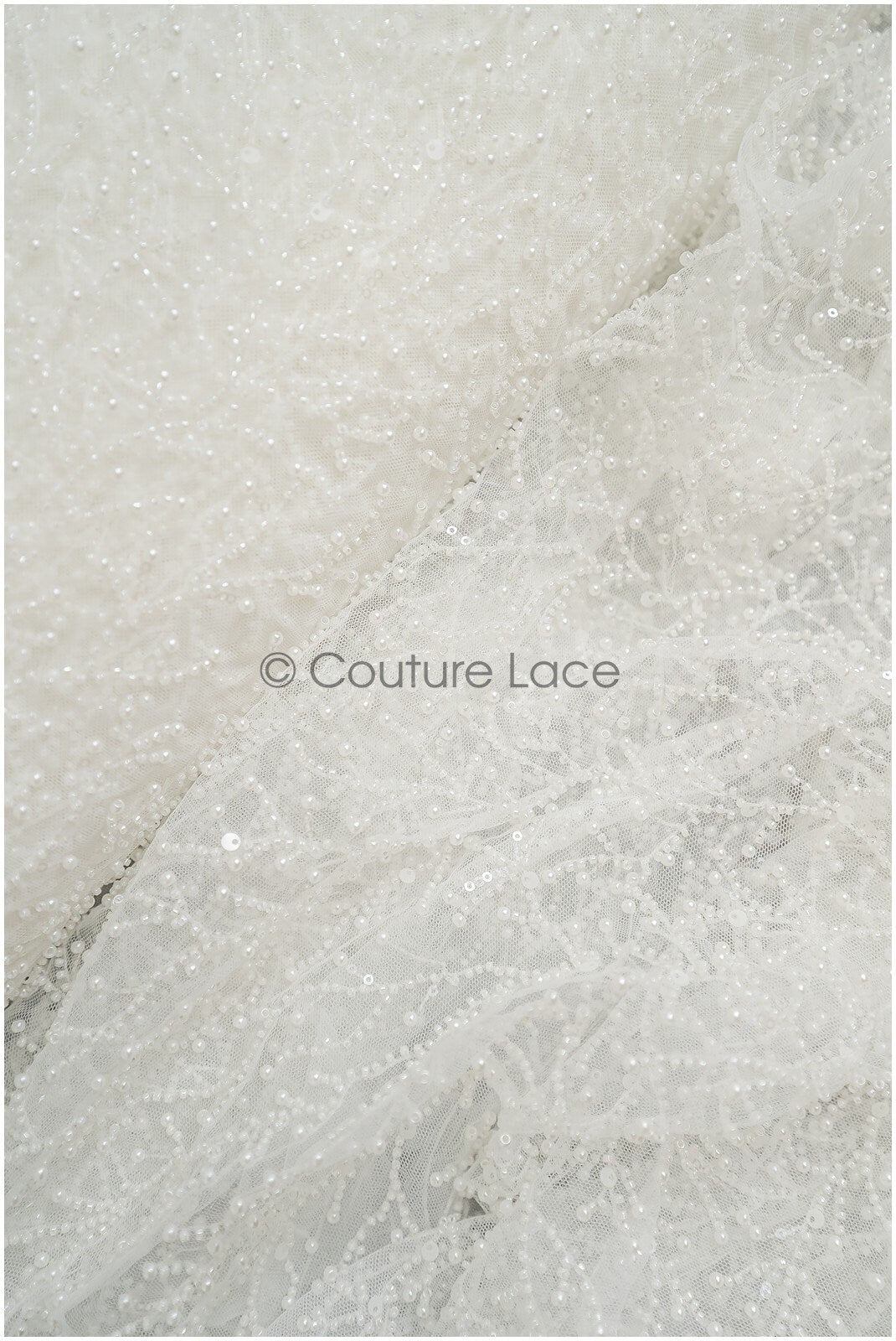 Perlen Spitzenstoff Off-White/ Couture Spitze Stoff/ Brautspitze mit Perlen/ Perlenspitze// L21-136