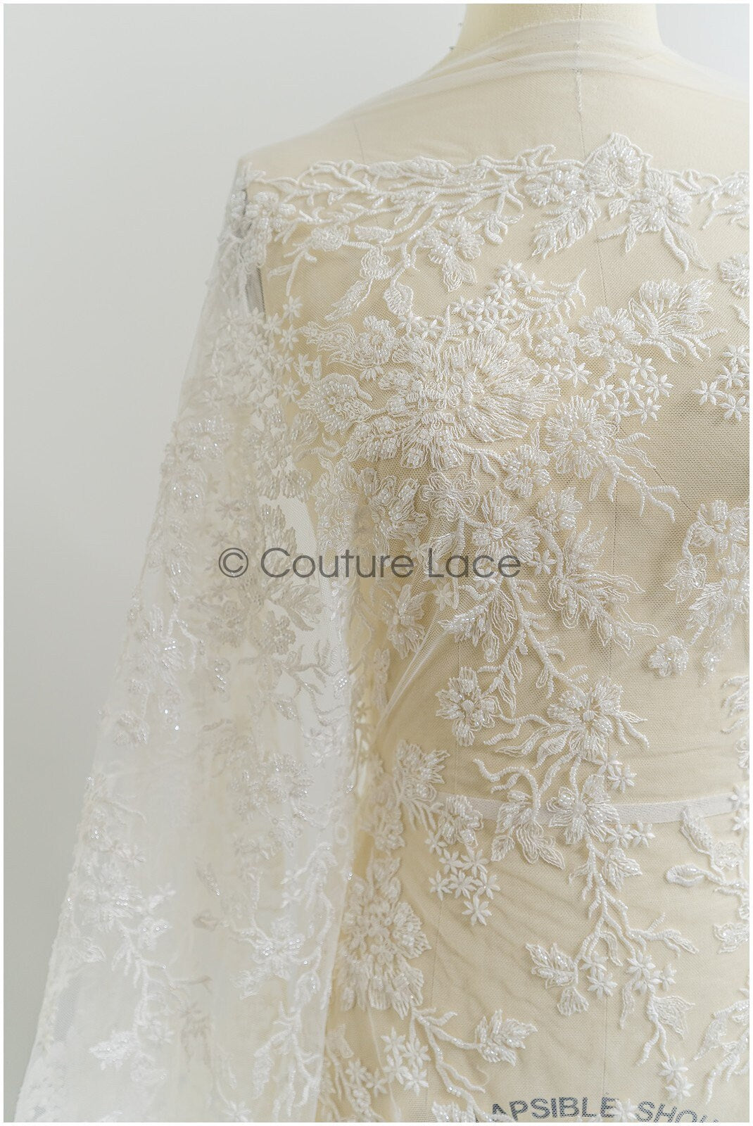 Pearl lace fabric/ Couture lace fabric/ Bridal lace fabric/ Pearl beaded lace// L21-194B