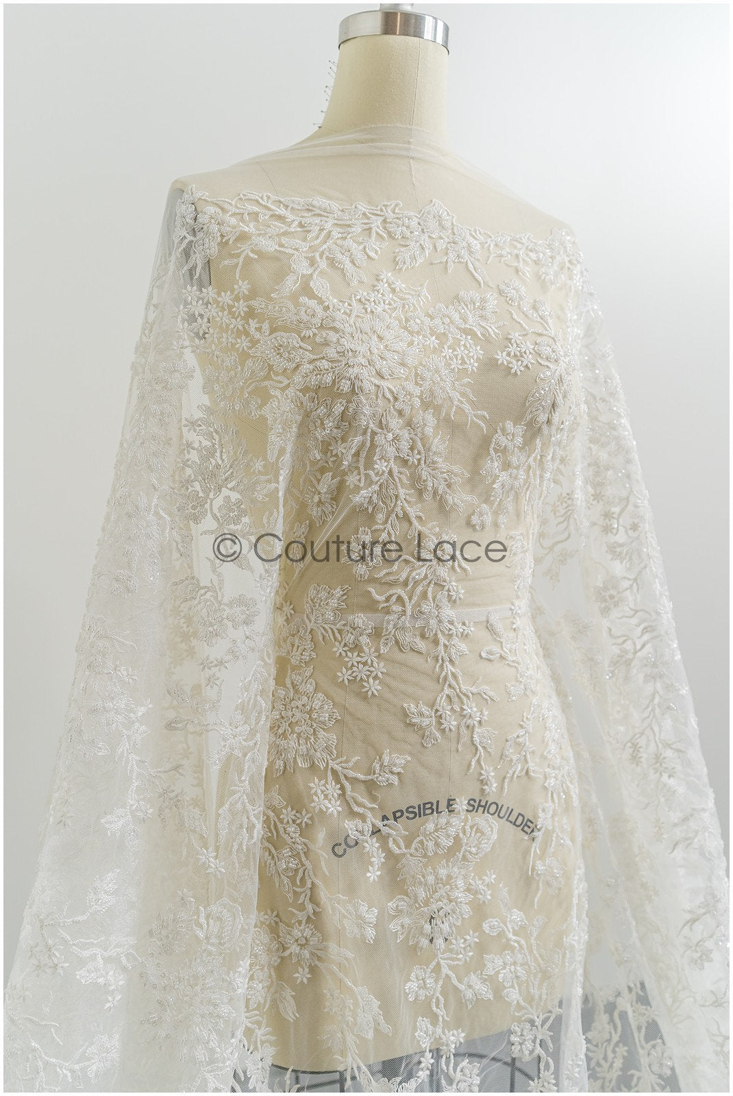 Pearl lace fabric/ Couture lace fabric/ Bridal lace fabric/ Pearl beaded lace// L21-194B