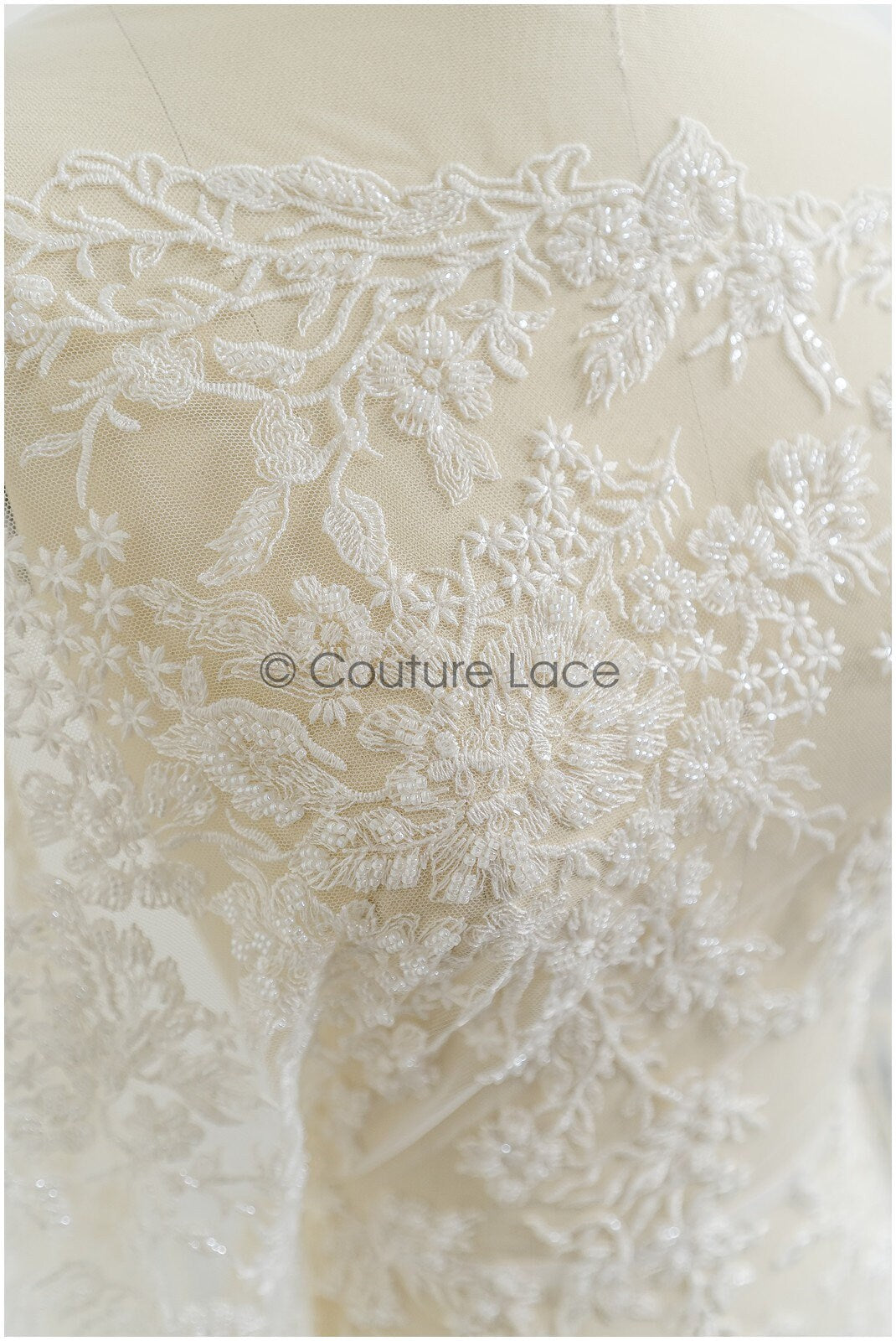 Pearl lace fabric/ Couture lace fabric/ Bridal lace fabric/ Pearl beaded lace// L21-194B