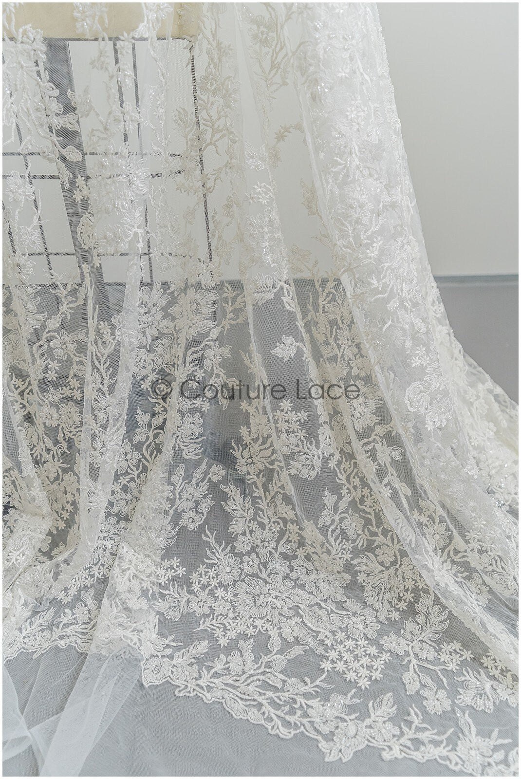 Pearl lace fabric/ Couture lace fabric/ Bridal lace fabric/ Pearl beaded lace// L21-194B