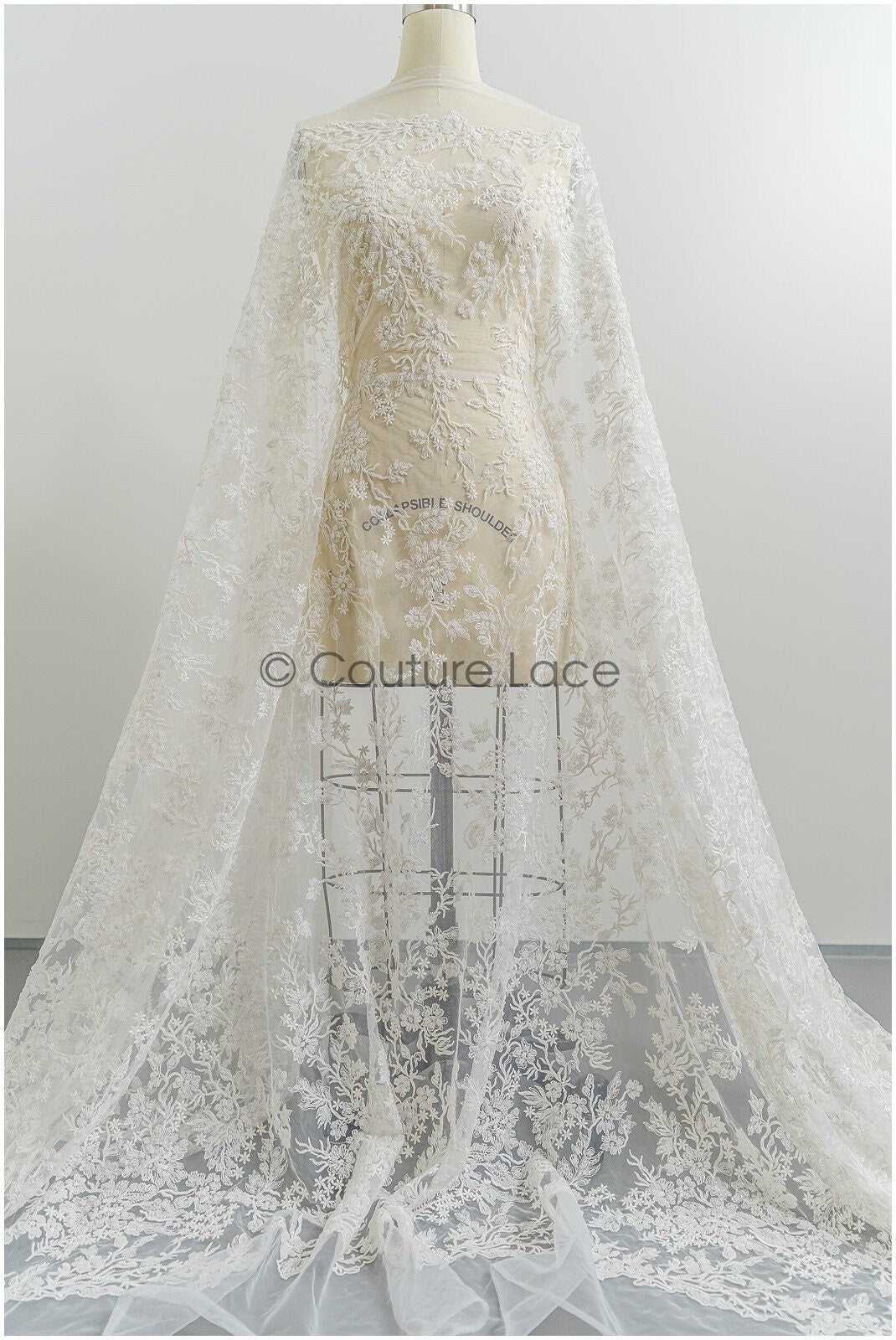 Pearl lace fabric/ Couture lace fabric/ Bridal lace fabric/ Pearl beaded lace// L21-194B