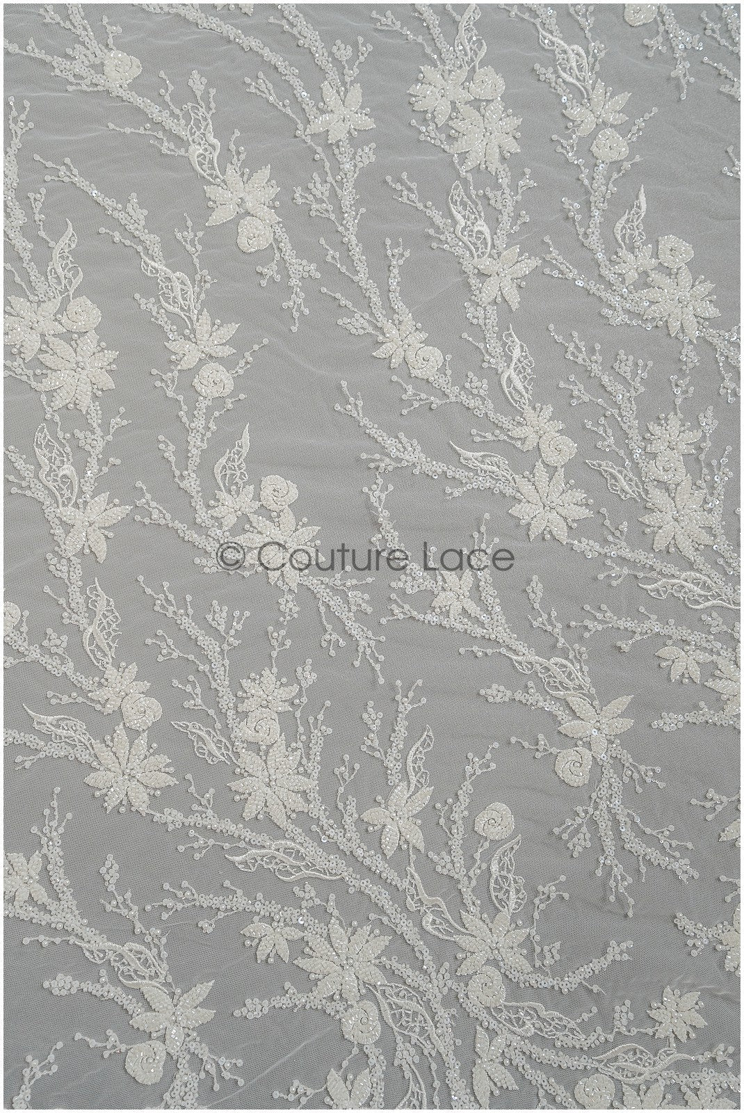 Perlen Spitzenstoff Off-white/ Couture Spitze Stoff/ Brautspitze Stoff mit Perlen/ Perlen Spitze// L21-193B