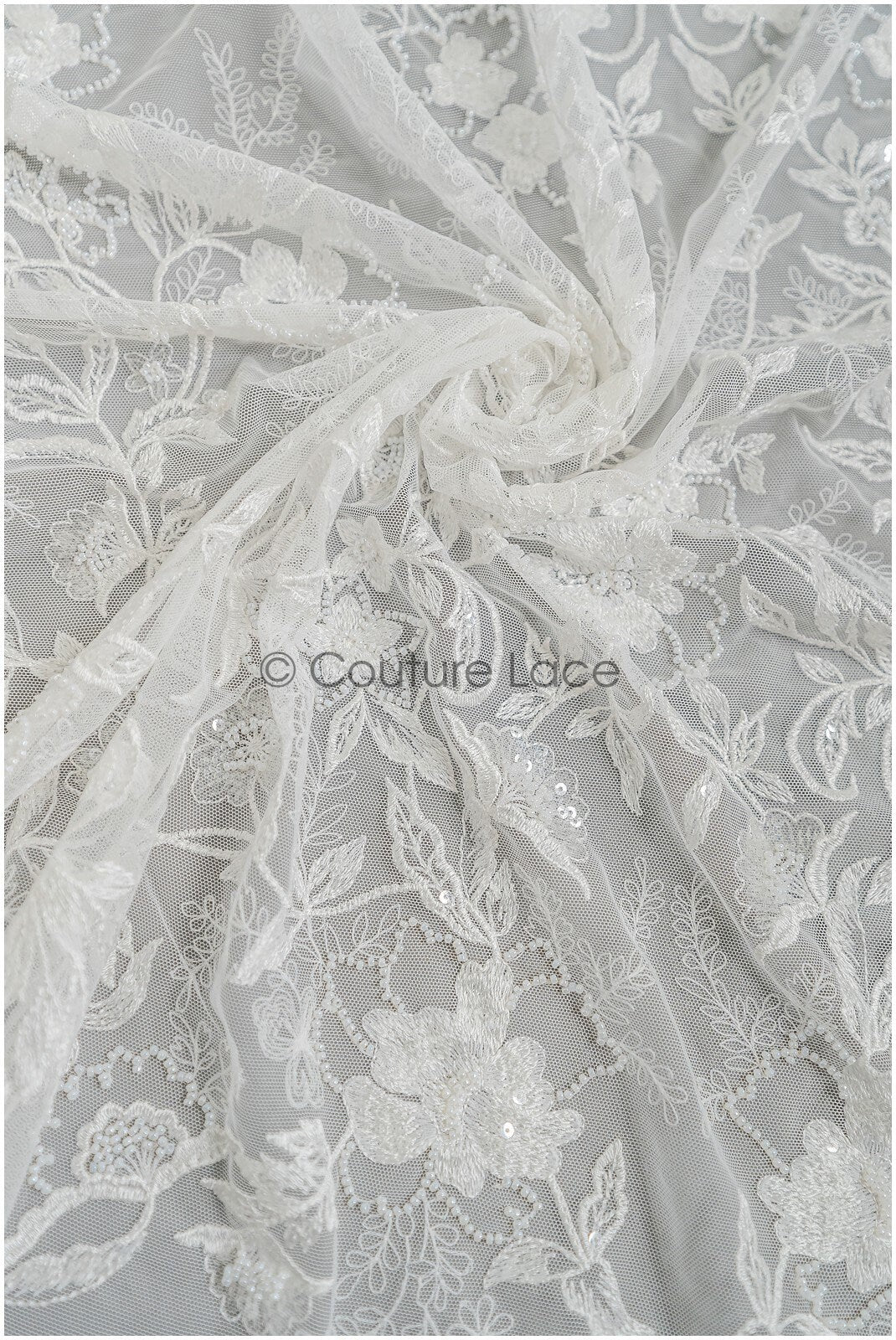 Weicher Perlen Spitzenstoff mit Blumen & Astmuster/ florale Brautspitze/ Couture Braut Spitzenstoff// L21-086B