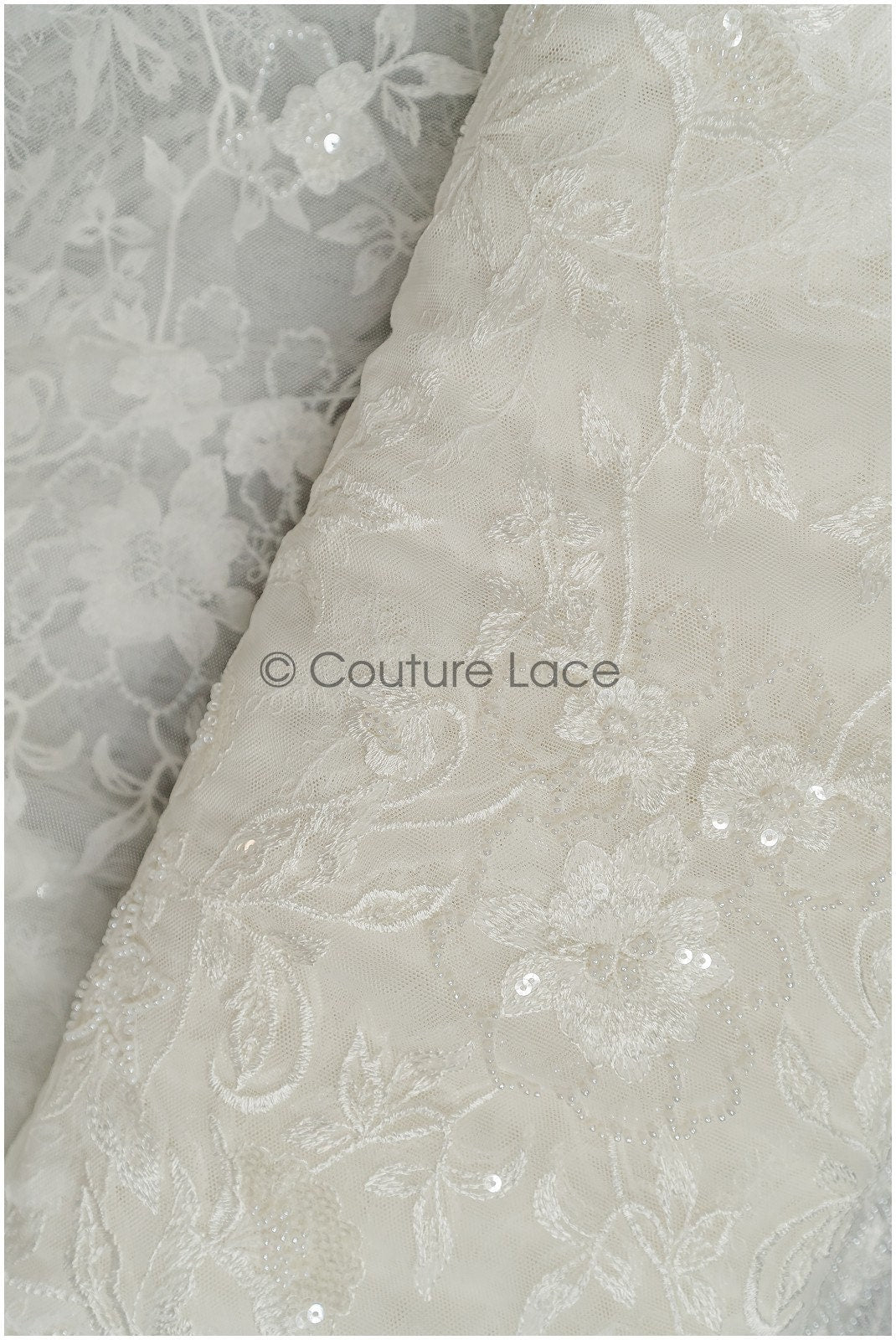 Weicher Perlen Spitzenstoff mit Blumen & Astmuster/ florale Brautspitze/ Couture Braut Spitzenstoff// L21-086B