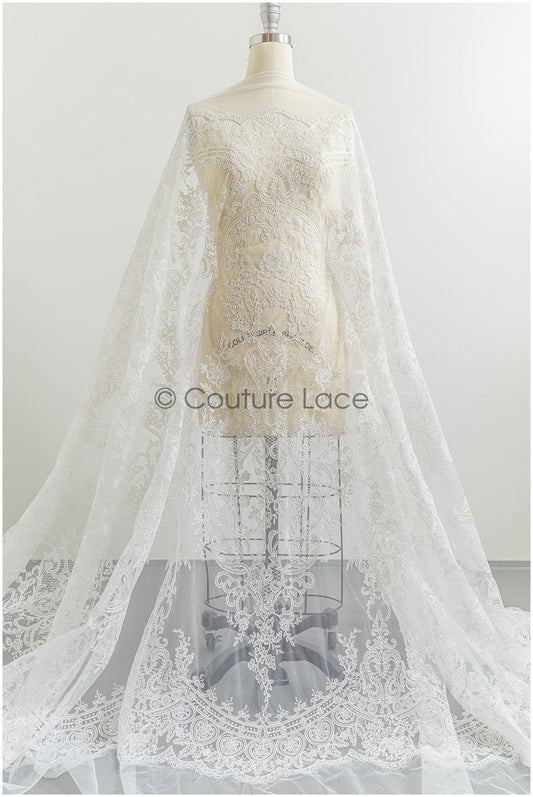 Encaje de novia suave color marfil / encaje de novia oriental / tela de encaje boho para vestido de novia // L21-044B
