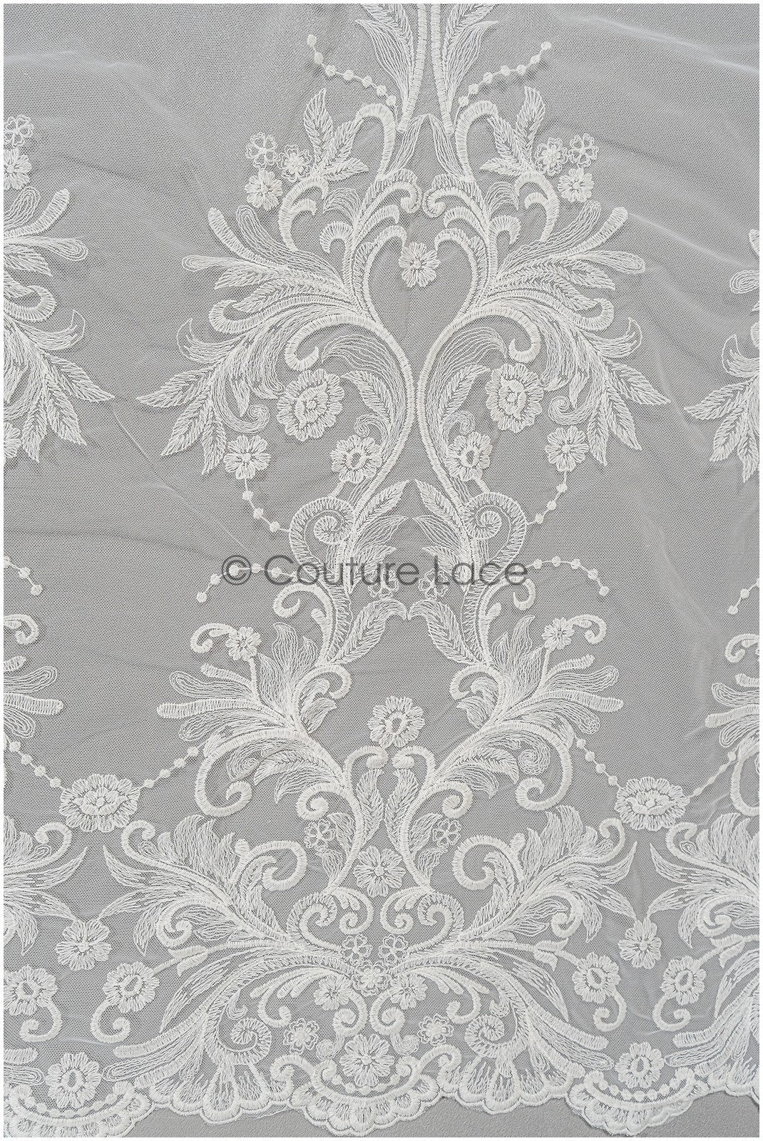 Weicher Braut Spitzenstoff Off-White/ royaler Spitzenstoff für Brautkleid/ Ornament Spitzenstoff// L21-073