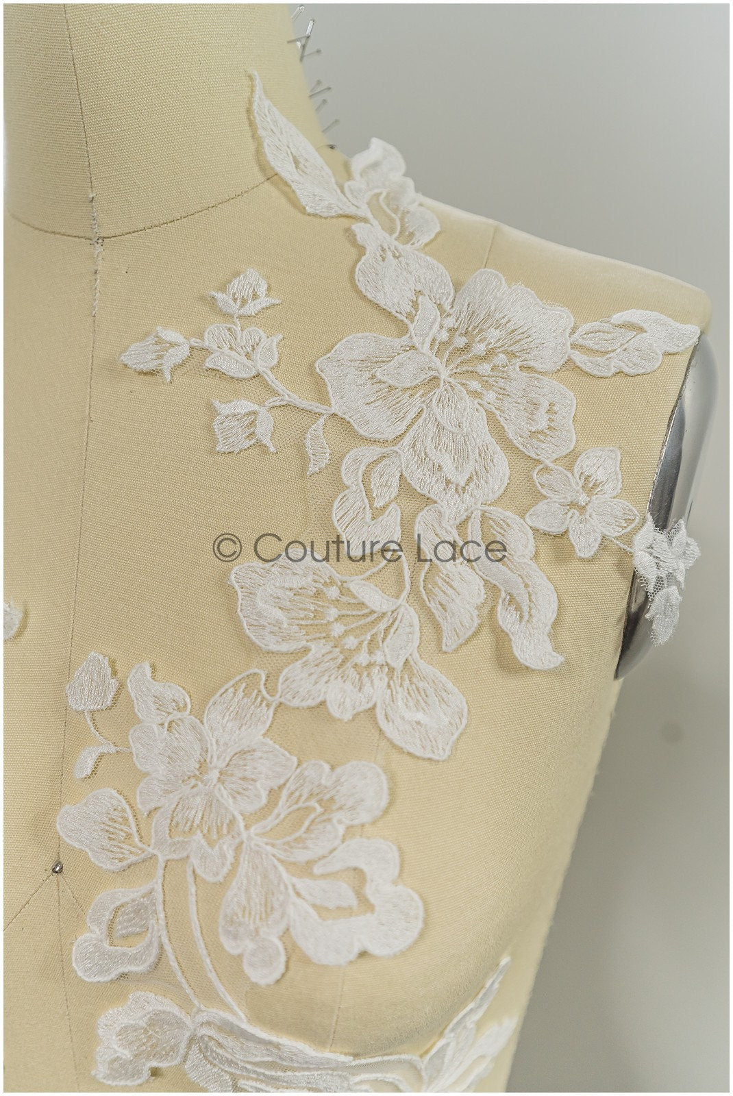 Floral lace appliques for bridal dress, floral lace patches, embroidered lace appliques, corded lace appliques off-white// A21-242