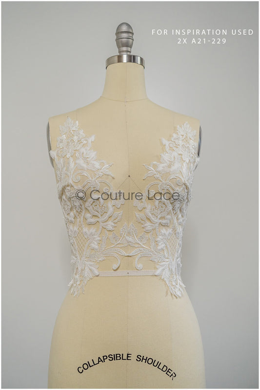 Florale SpitzenApplikation für Brautkleid, BlumenSpitze Aufnäher, bestickte Spitzenapplikation, Brautapplikation// A21-229