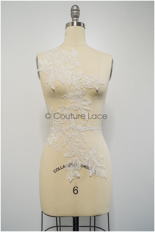 Perlen Applikation für Brautkleid, Blumenspitze Aufnäher, bestickte Spitzenapplikation, Brautapplikation// A21-223