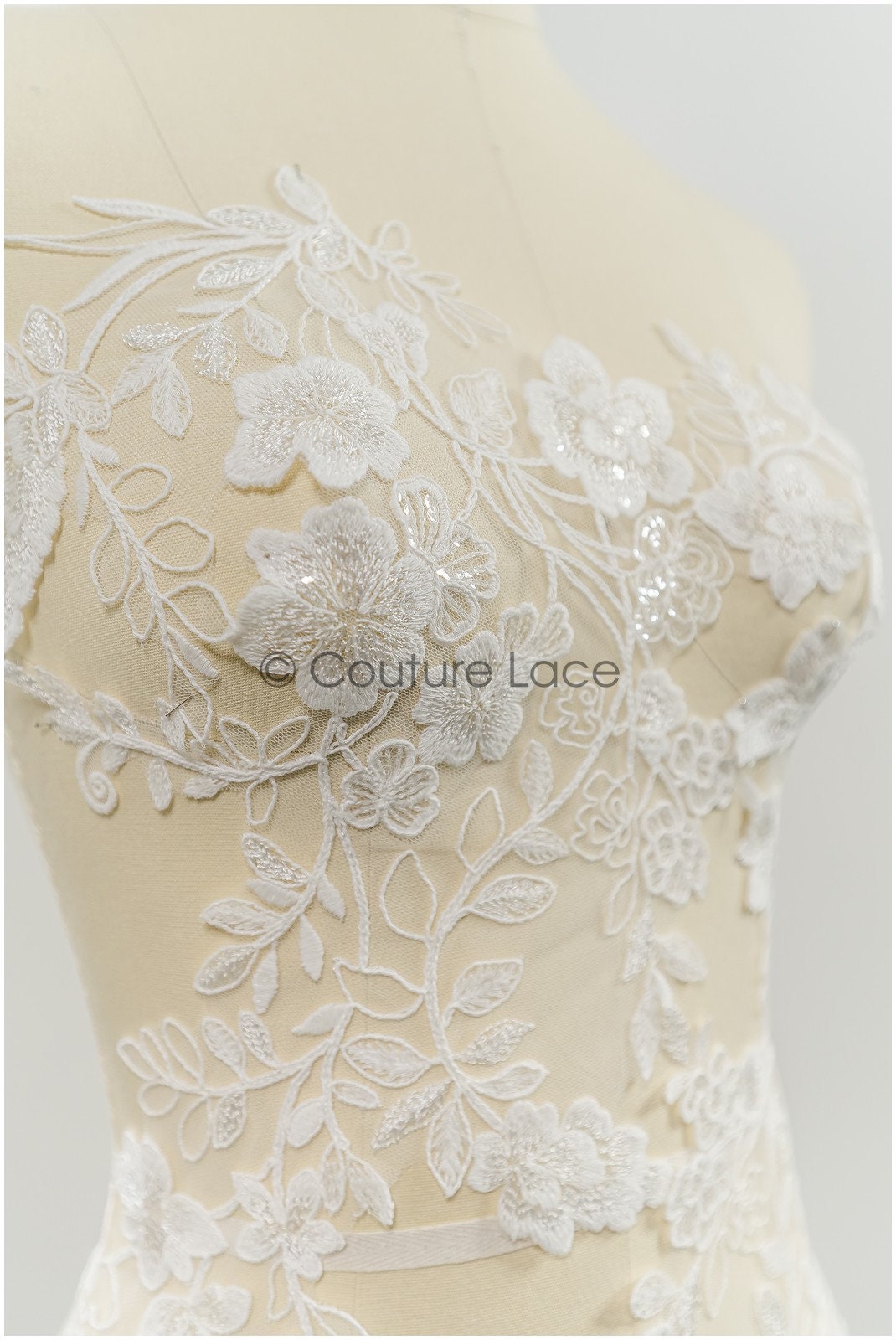 Floral lace appliques for bridal dress, floral lace patches, embroidered lace appliques, corded lace appliques off-white// A21-221