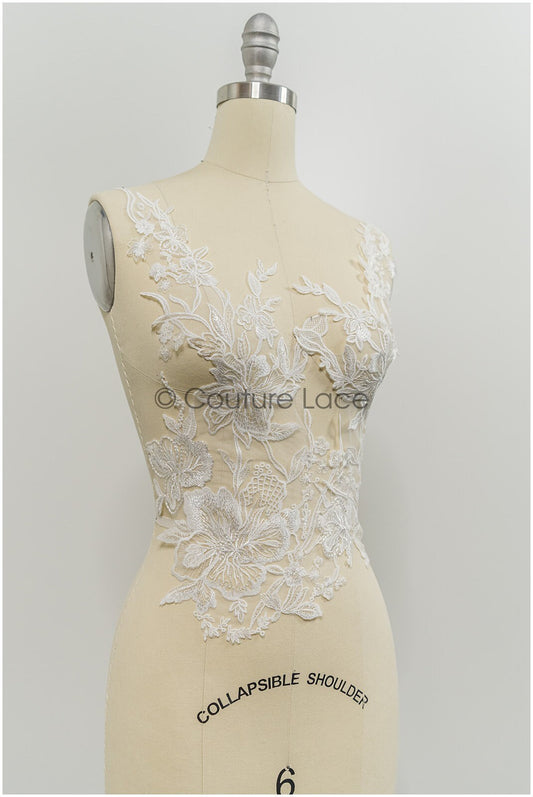 Florale SpitzenApplikationen für Brautkleid, Blumenspitze Aufnäher, bestickte Spitzenapplikationen, kordelierte Spitzenapplikationen off-white// A21-219