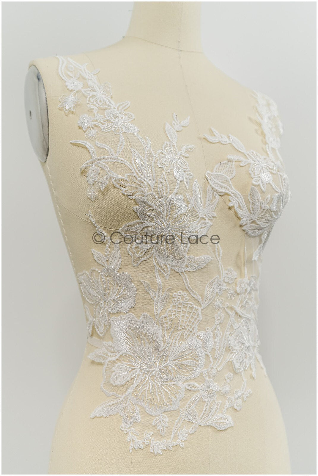 Floral lace appliques for bridal dress, floral lace patches, embroidered lace appliques, corded lace appliques off-white// A21-219