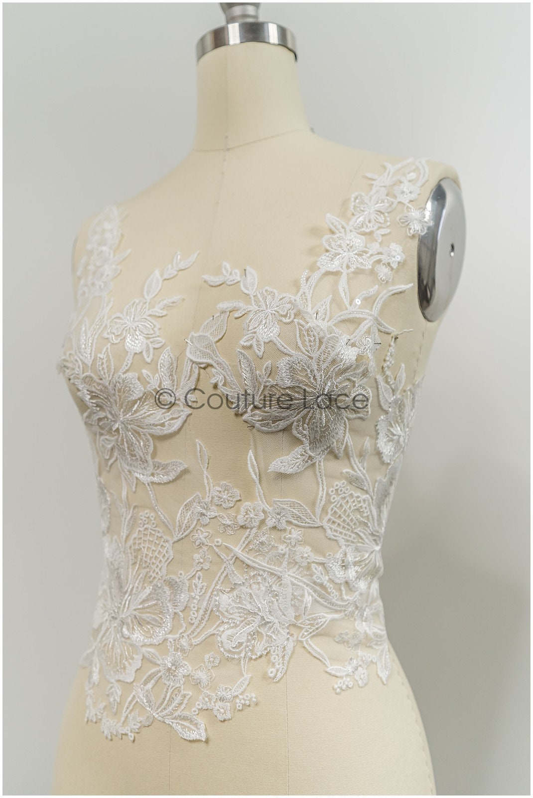 Floral lace appliques for bridal dress, floral lace patches, embroidered lace appliques, corded lace appliques off-white// A21-219