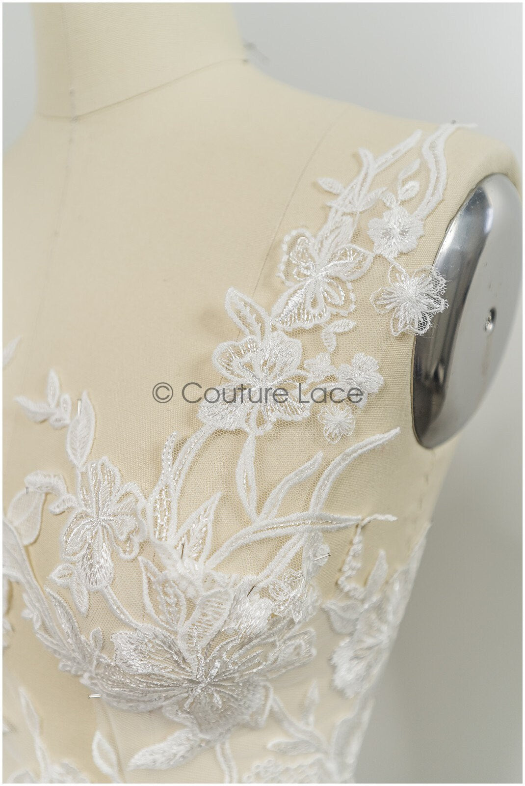 Floral lace appliques for bridal dress, floral lace patches, embroidered lace appliques, corded lace appliques off-white// A21-219