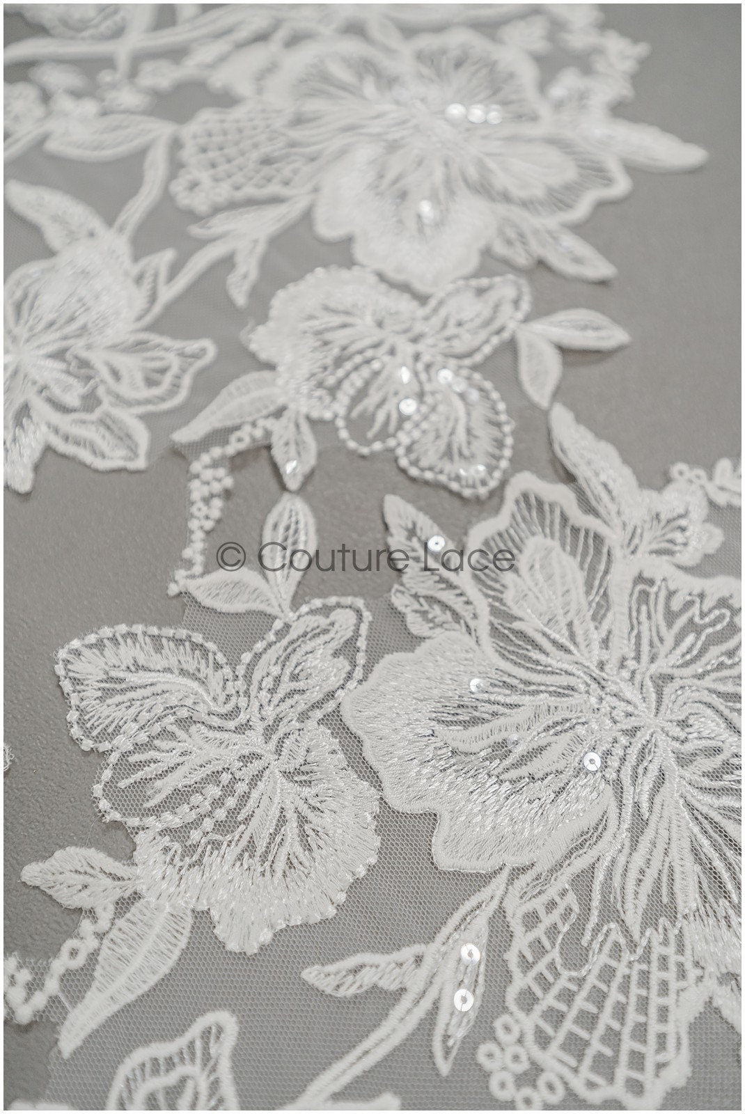 Floral lace appliques for bridal dress, floral lace patches, embroidered lace appliques, corded lace appliques off-white// A21-219