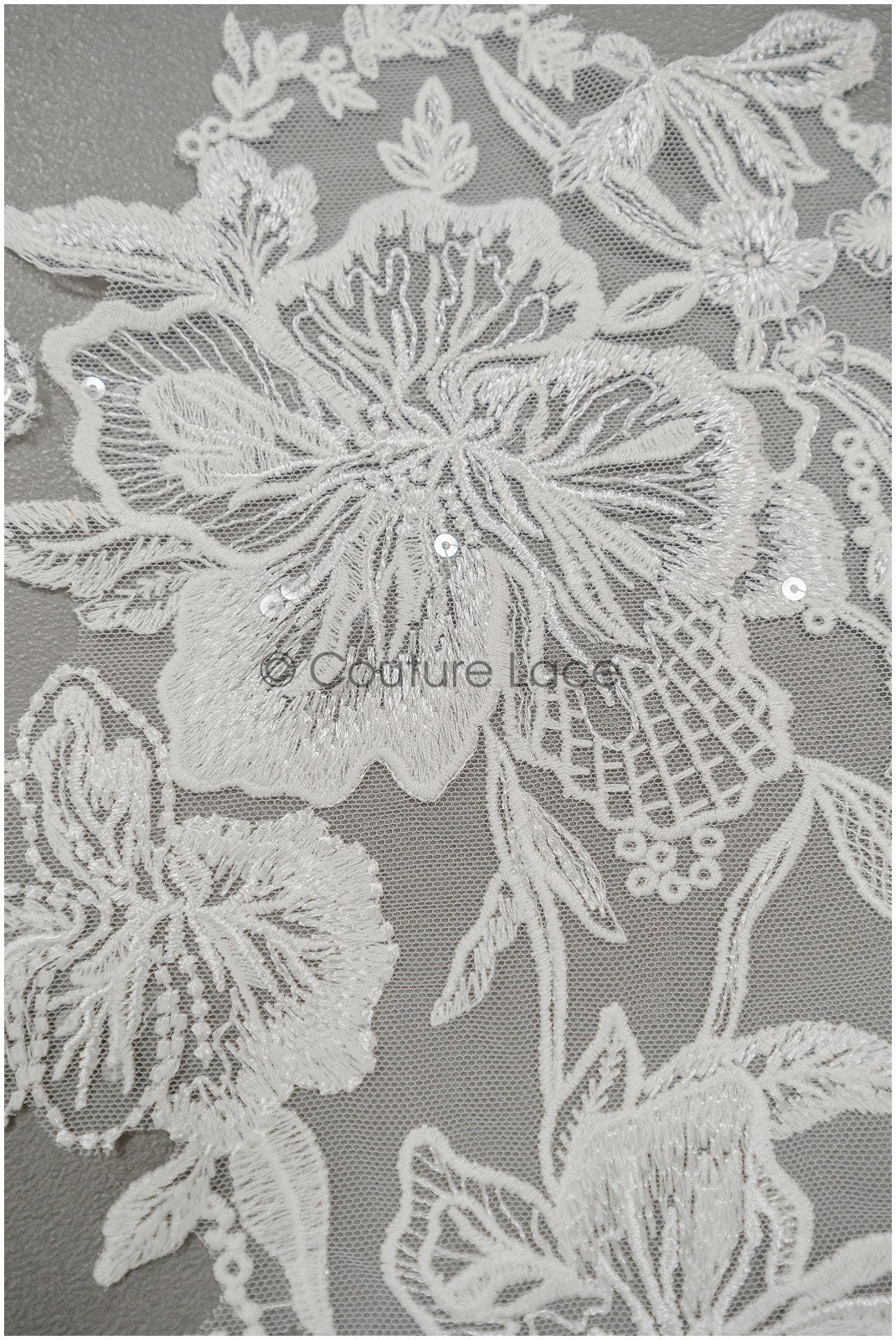 Floral lace appliques for bridal dress, floral lace patches, embroidered lace appliques, corded lace appliques off-white// A21-219