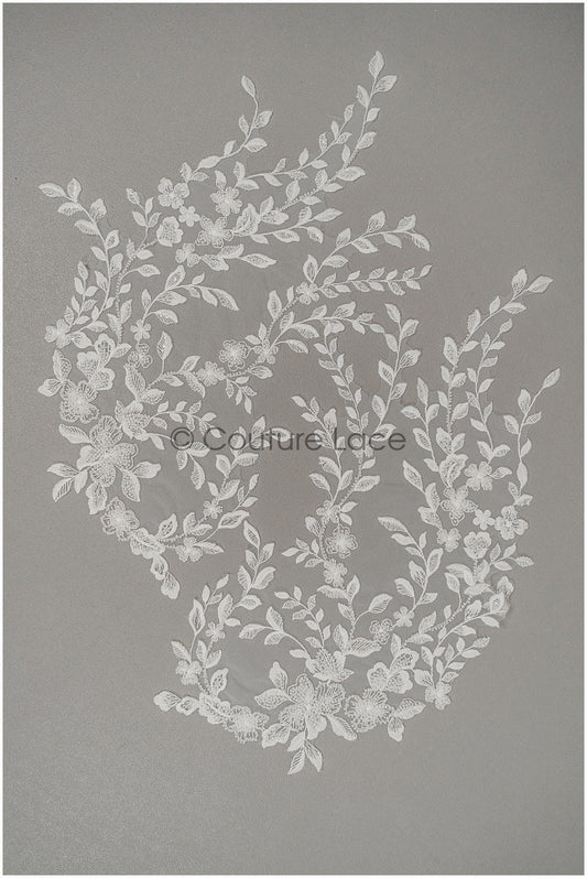 Appliques perlées pour robe de mariée, patchs de dentelle fleurie, appliques de dentelle brodée, appliques de dentelle cordée blanc cassé// A21-217