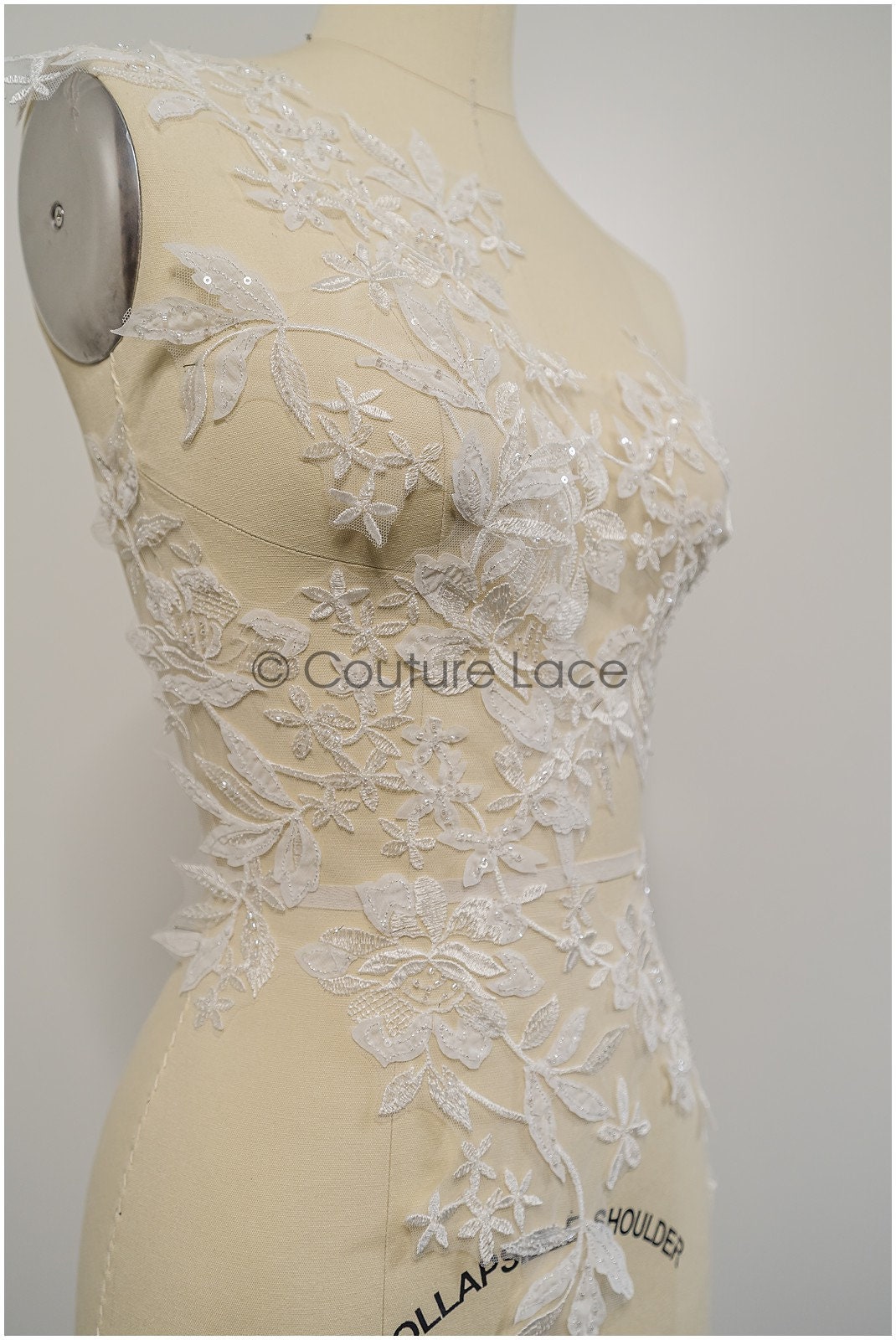 Perlen-Applikation für Brautkleid, Blumenspitze Aufnäher, bestickte Spitzenapplikation, Brautapplikation// A21-201