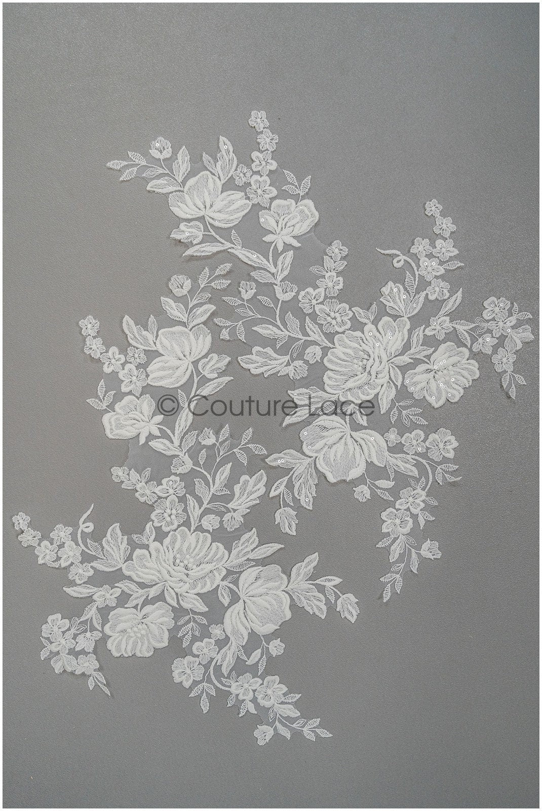Floral lace appliques for bridal dress, floral lace patches, embroidered lace appliques, corded lace appliques off-white// A21-210