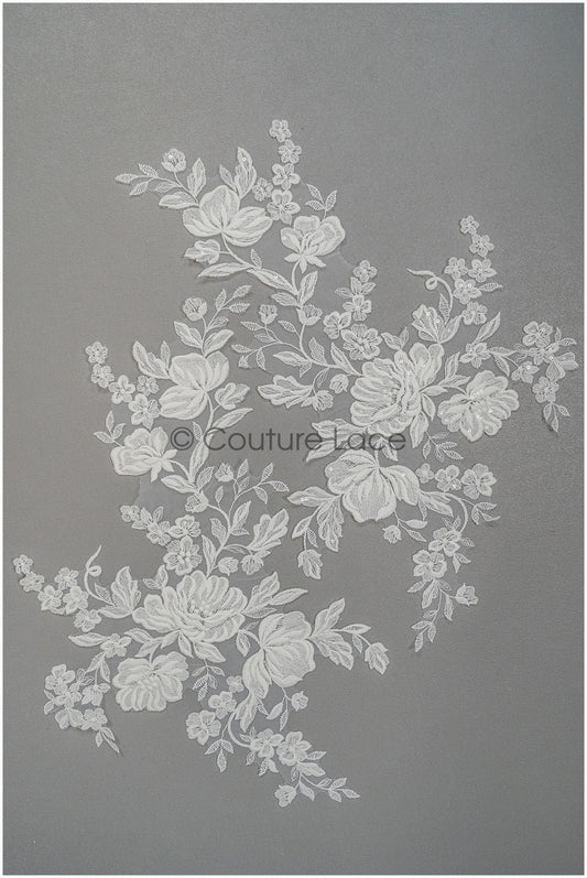 Florale SpitzenApplikationen für Brautkleid, Blumenspitze Aufnäher, bestickte Spitzenapplikationen, kordelierte Spitzenapplikationen off-white// A21-210