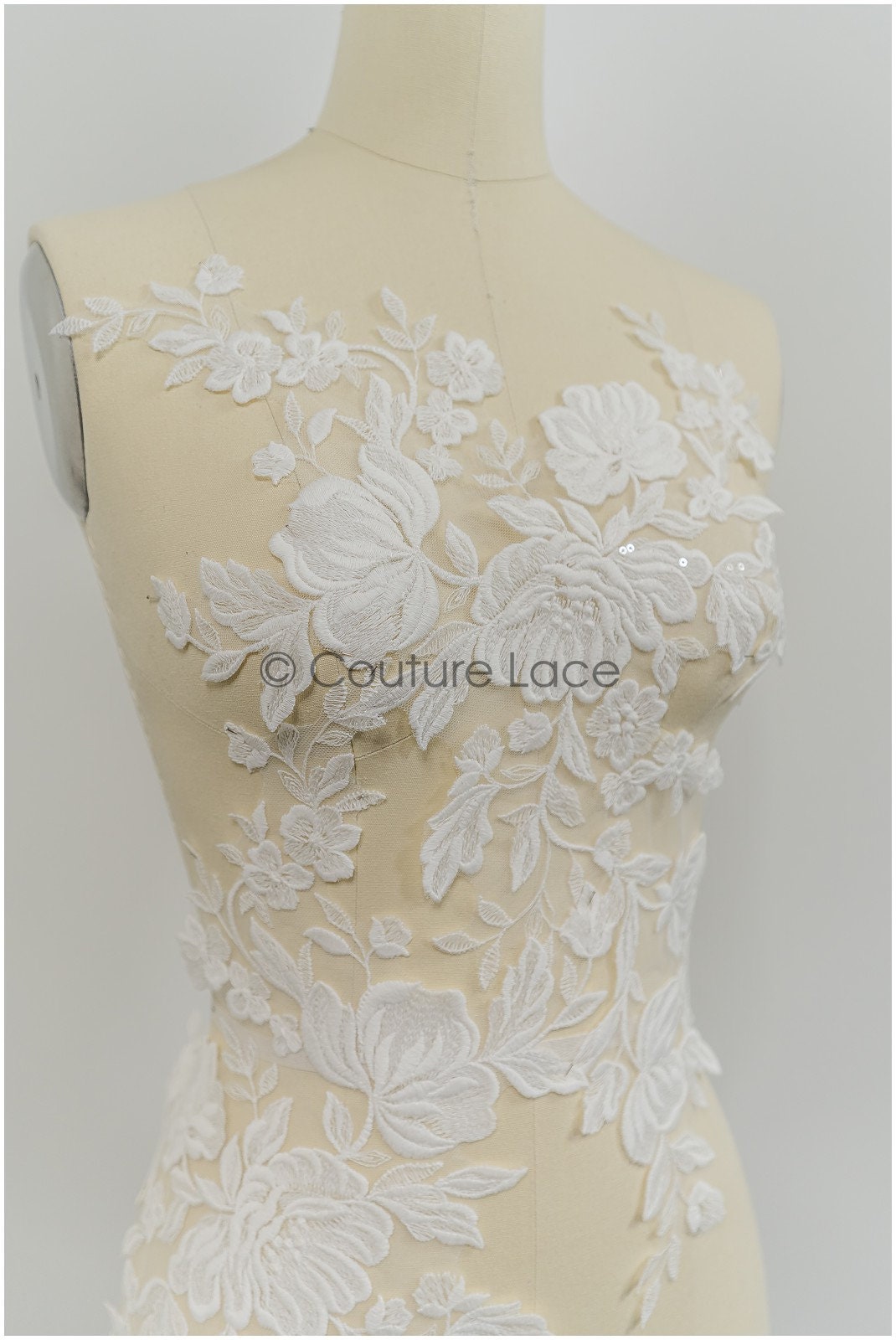 Floral lace appliques for bridal dress, floral lace patches, embroidered lace appliques, corded lace appliques off-white// A21-210
