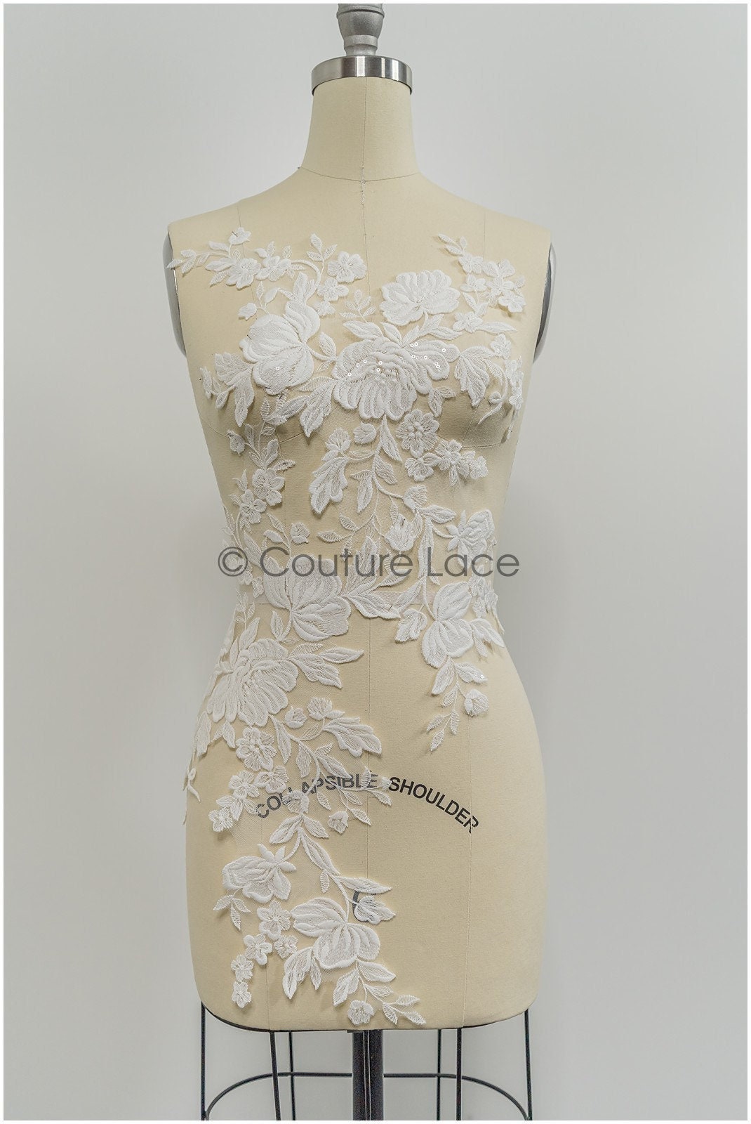 Floral lace appliques for bridal dress, floral lace patches, embroidered lace appliques, corded lace appliques off-white// A21-210