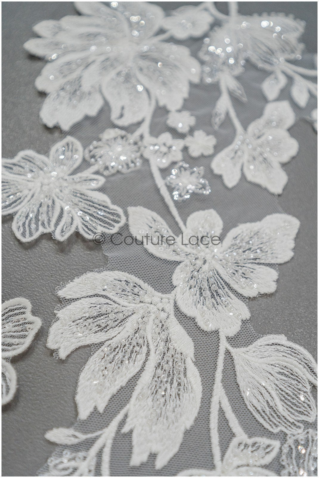 Perlen Applikationen für Brautkleid, Blumenspitze Aufnäher, bestickte Spitzenapplikationen, kordelierte Spitzenapplikationen off-white// A21-212