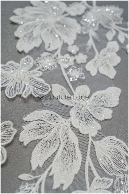 Appliques perlées pour robe de mariée, patchs de dentelle florale, appliques de dentelle brodée, appliques de dentelle cordée blanc cassé// A21-212