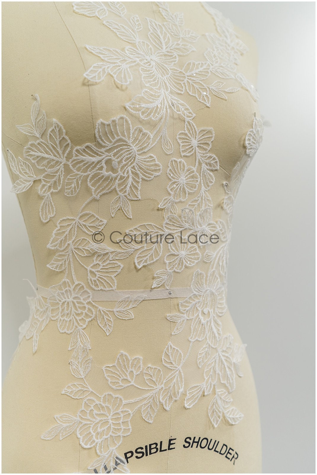 Perlen Applikationen für Brautkleid, Blumenspitzen Aufnäher, bestickte Spitzenapplikationen, kordelierte Spitzenapplikationen off-white// A21-213