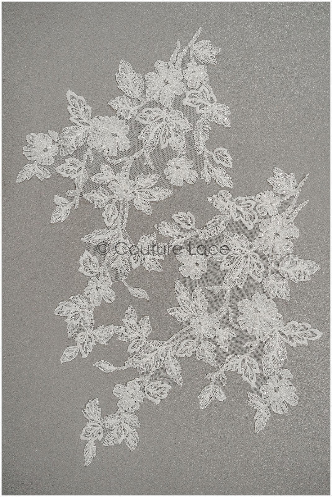 Perlen Applikationen für Brautkleid, Blumenspitzen Aufnäher, bestickte Spitzenapplikationen, kordelierte Spitzenapplikationen off-white// A21-214
