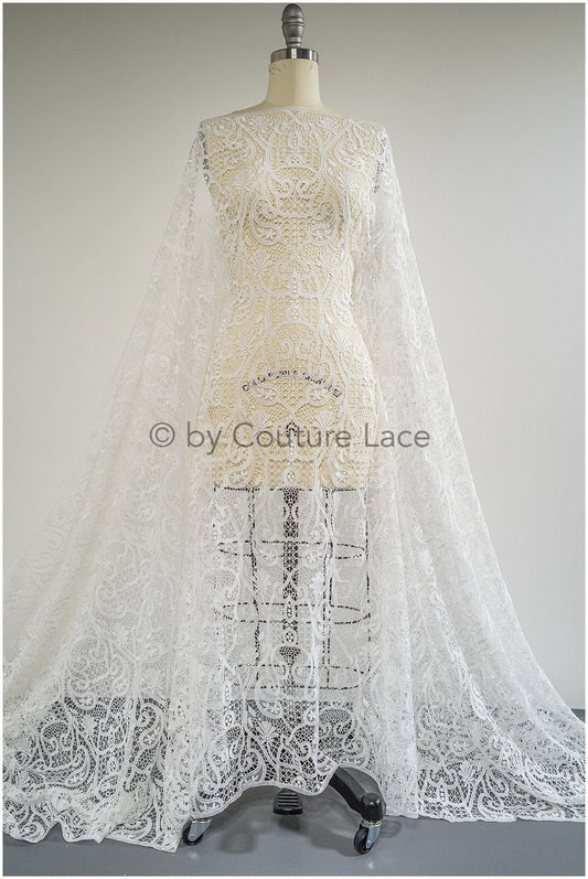 Abstrakter gehäkelt Spitzenstoff Off-White/ Boho Spitzenstoff/ Guipure Boho Brautspitze/ Boho Hochzeitskleid Stoffe/ Makramee Spitze// L20-384