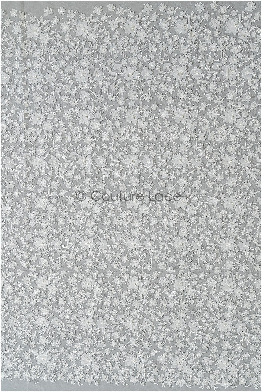 3D Blumen Brautspitzenstoff Off-White/ Braut Spitze Stoff mit Perlen/ Braut Spitzenstoff// L22-039