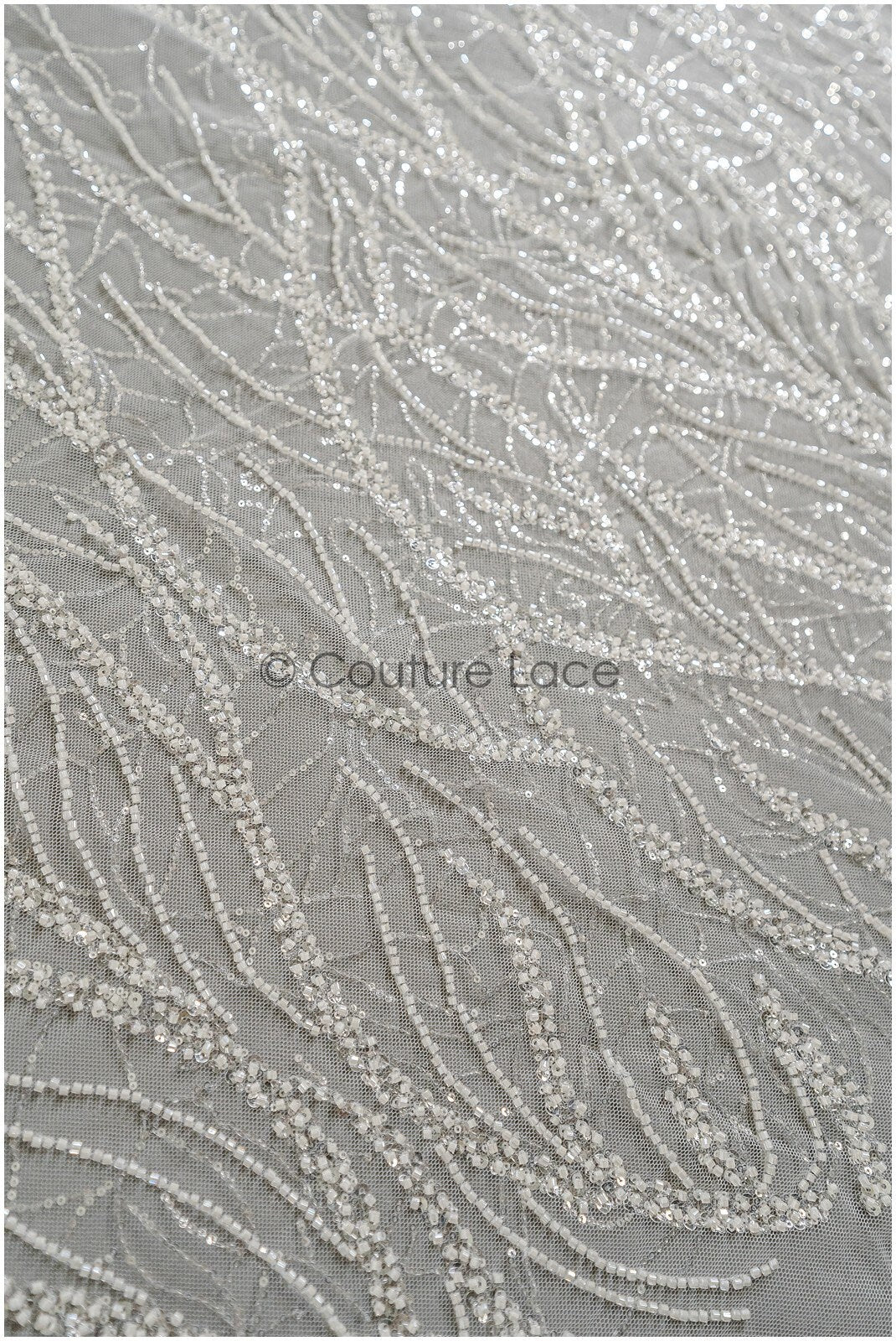 Perlengewellter Spitzenstoff Off-White/ Brautspitze mit Perlen/ Hochzeitskleid Spitze mit Perlen & Pailletten/ Braut Spitzenstoff// L22-279B