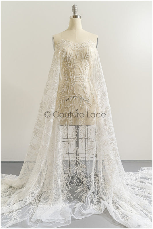 Perlen Spitzenstoff Off-White/ Brautspitze mit Perlen/ Hochzeitskleid Spitze/ Brautspitze// L22-280B