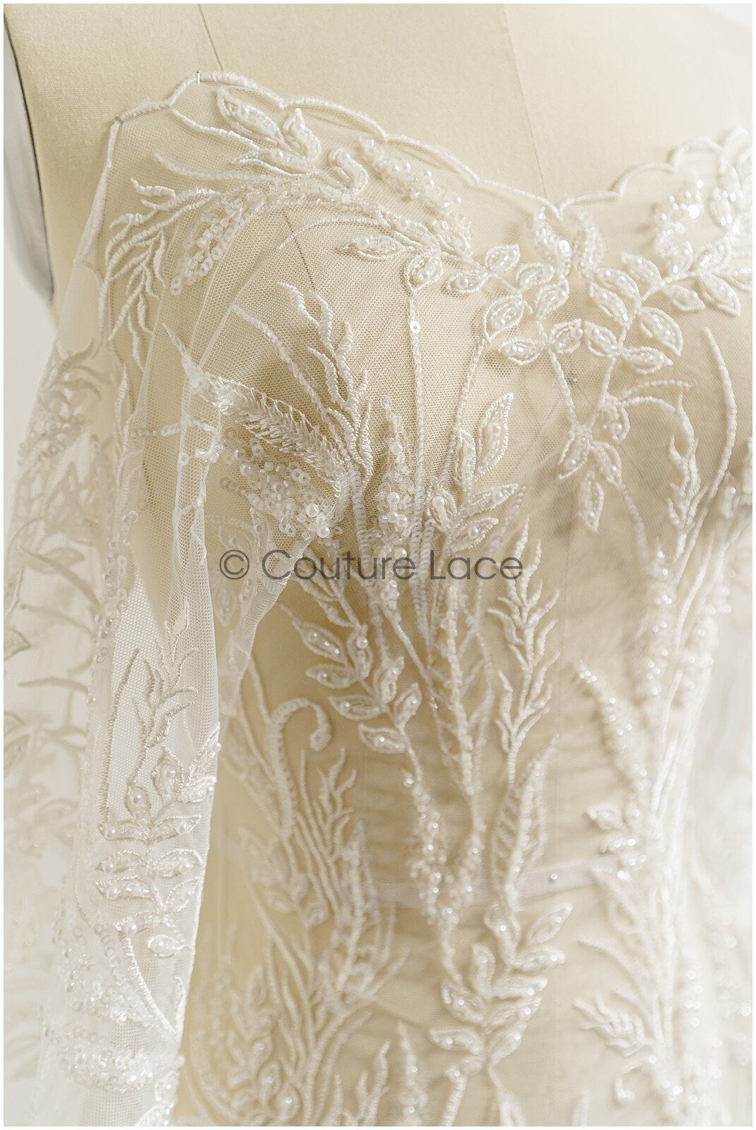 Perlen Spitzenstoff Off-White/ Brautspitze mit Perlen/ Hochzeitskleid Spitze/ Brautspitze// L22-280B