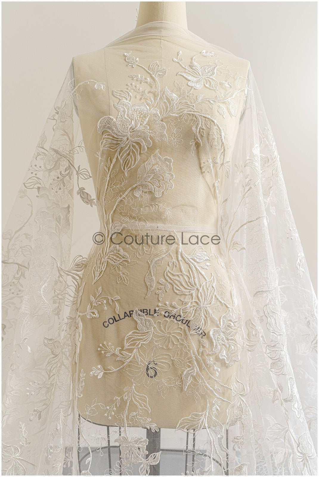 Romantischer floraler Spitzenstoff Off-White/ bestickter Braut Spitzenstoff/ florale Spitze/ Hochzeit Spitzenstoff// L22-286B