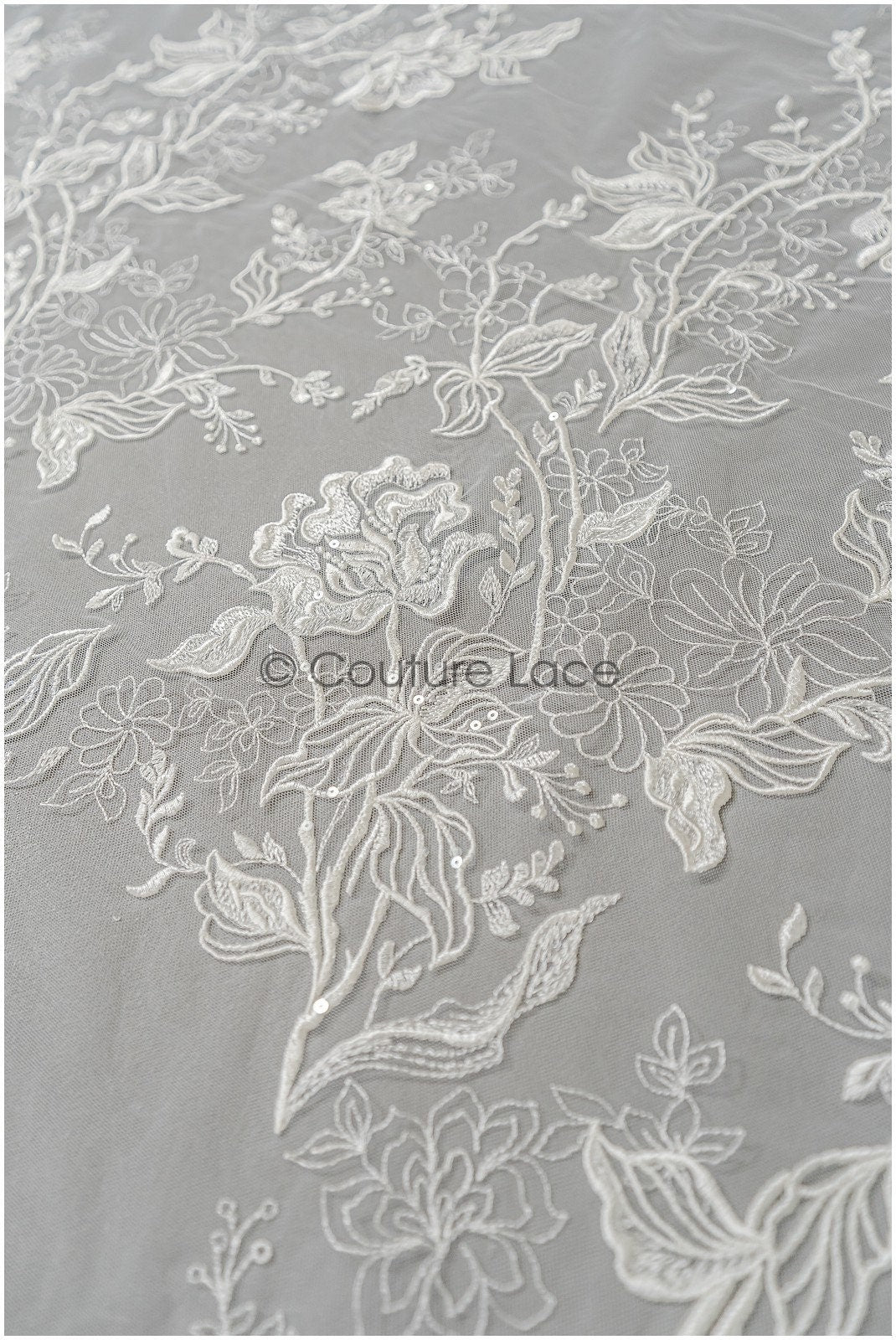 Romantischer floraler Spitzenstoff Off-White/ bestickter Braut Spitzenstoff/ florale Spitze/ Hochzeit Spitzenstoff// L22-286B